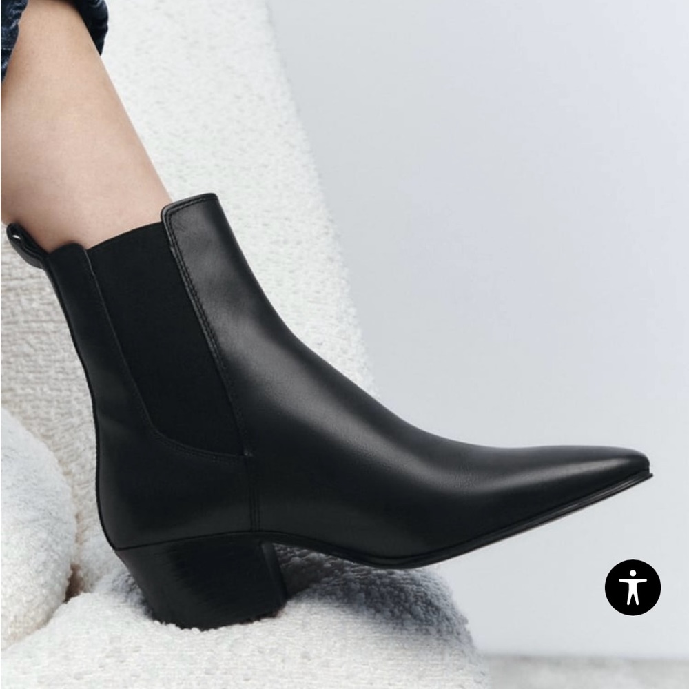 Zara HEELED LEATHER ANKLE BOOTS size 38